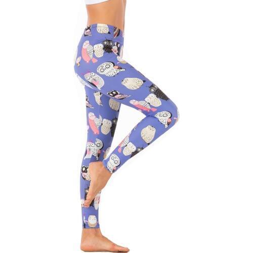 Brands Women Fashion Legging Purple Cartoon Owl Printing leggins Sexy Slim legins High Waist Leggings Woman Fitness Pants