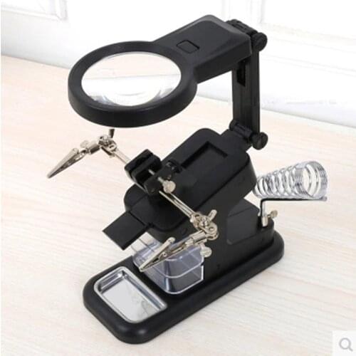 Table Soldering Helping Hand Third Hand Tool Soldering Station USB 3X 25X 4.5X Illuminated Magnifier Welding Repair Tool