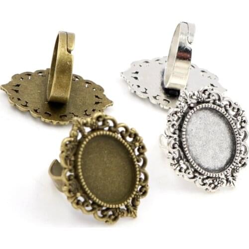 Fit 13x18mm 5pcs Antique Bronze Silver Plated Color Oval Adjustable Ring Settings Blank/Base,Fit 13x18mm Glass Cabochons