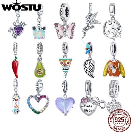 WOSTU Authentic 925 Sterling Silver Petite Peppers Beads Charms Pendant Fit Bracelets Women Party DIY Fine Jewelry Gift Making