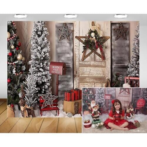 Christmas Photography Background Christmas Tree Retro Vintage Wooden Wall Gifts Snow Photo Background Winter Portrait Photocall