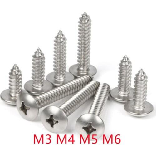 50pcs/lot m3 M4 M5*L A2 Stainless Steel Phillips Truss Head (Cross Recessed Mushroom Head) Self Tapping Screws