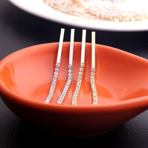 Simple 1 Row Rhinestone Tassel Long Earrings for Women Silver Color Hanging Dangle Earrings Wedding Party Brincos Femme