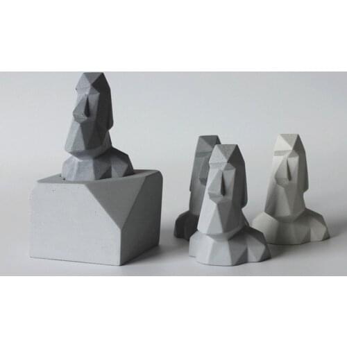 Easter Island Moai Elements Geometric Design Concrete Moai Decoration Mold Geometric Section Moai Silicone Mold