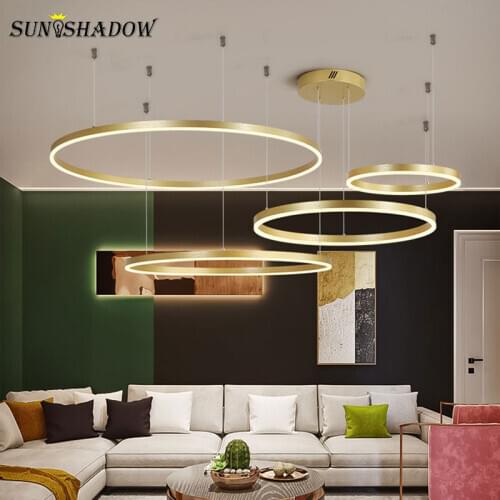 Modern Led Pendant Light 5Circle Chandelier Pendant Lamp for Living room Bedroom Dining room Kitchen 110V 220V Gold Black Coffee