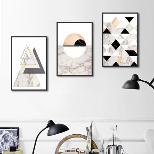 Modern Minimalist Hanging Wall Art Geometric Triangle Round Marble Pattern Canvas Painting Home Decor Poster For Living Room