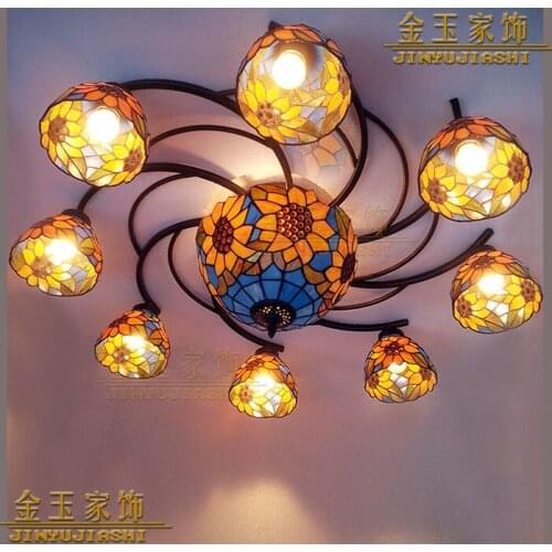 European style sunflower stained glass Tiffany ceiling lighting bedroom 9 large living room bedroom dining room lighting