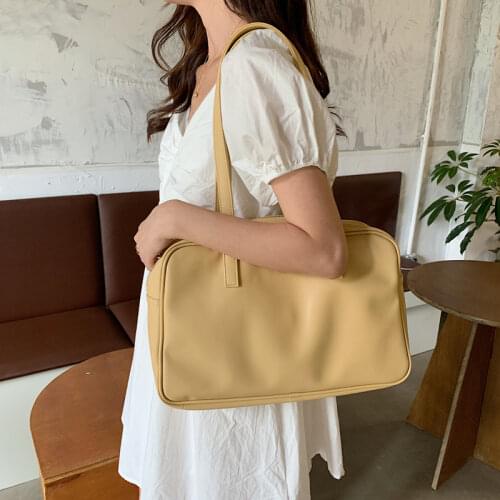 Large Capacity Soild Colour Women Shoulder Bag Vintage PU Leather Girl Handbags Simple Female Causal Tote for Daily Bolso Mujer