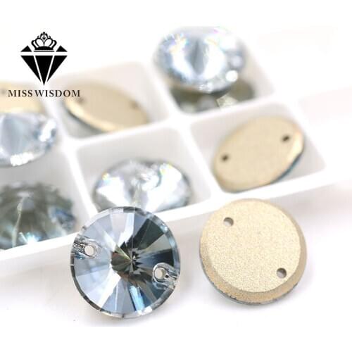 High quality flatback glass sew on rhinestones double hole Round shape Blue phantom crystal rhinestone diy clothing accessories