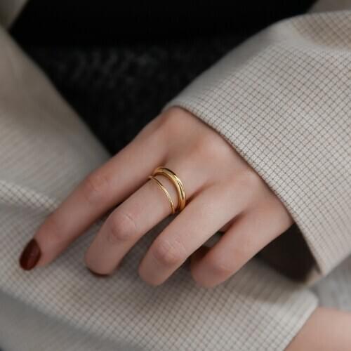 YUN RUO Fashion Personality Multi-layer Gold Finger Ring Yellow Gold Woman Gift Titanium Steel Stainless Steel Jewelry Not Fade