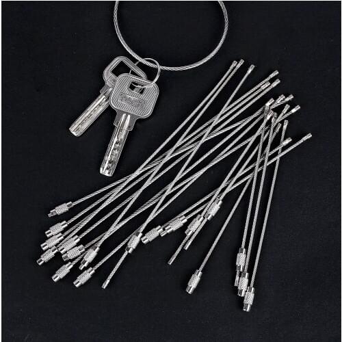 10Pcs Stainless Steel EDC Keychain Tag Rope Wire Cable Loop Screw Lock Gadget Ring Key Keyring Hanging Camp Hanging Hand Tool