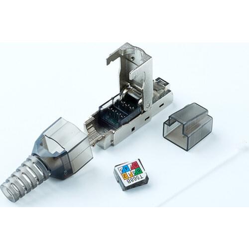 Gray Cat6A RJ45 Connector Cat 6A Eathernet RJ 45 Connectors Zinc Alloy Metal Shield 8P8C Crystal Head Networking Plug Tool Free