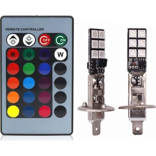 2PCS H1 H3 5050 RGB LED Colorful Wireless Remote Control Strobe led Decoration DRL Fog Lights Daytime Running Backup Lamp
