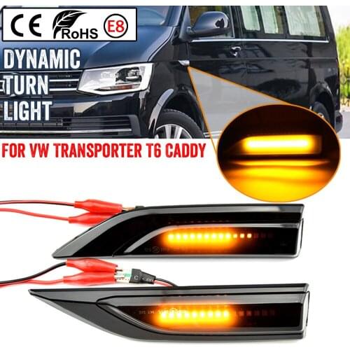 2Pcs LED Side Marker Lights Flowing Turn Signal Light Side Repeater Lamp No Flowing Dynamic Amber For VW Transporter T6 2015 Up