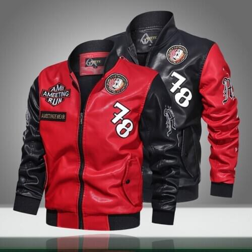 2020 Autumn Winter Mens Leather Jacket Casual Fashion Stand Collar Motorcycle Jackets Men Slim PU Coats Zipper Splice Printing