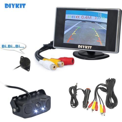 DIYKIT 3.5 inch TFT LCD Car Monitor + Waterproof Parking Radar Sensor Reversing Car Camera Parking Assistance System