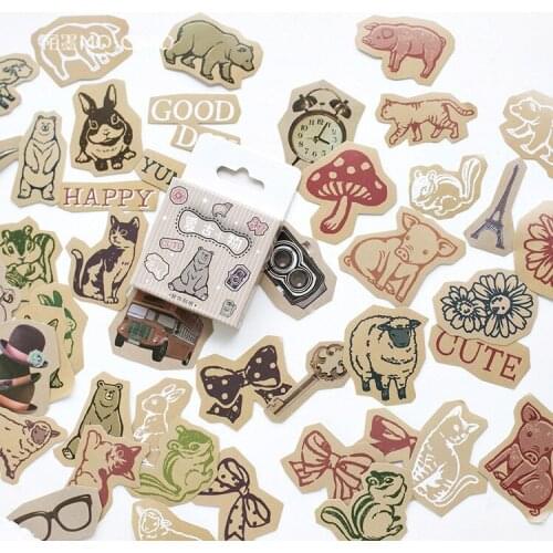 45pcs/Set Retro Bear Rabbit Animal Paper Sticker Decoration DIY Handmade Arts Craft Sticker Christmas gift