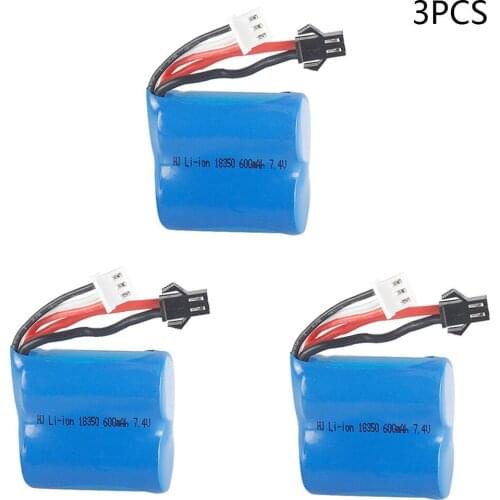 3PCS 7.4V 600mAh Li-po Battery for H100 H102 high speed RC Boat Li-ion 18350 600MAH 7.4v Battery SM Plug free shipping