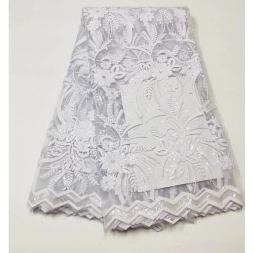 White Sequin Embroidery Lace Fabric Dubai Sewing High Quality Tulle Fabric African Sequin Lace Fabric For Christmas Party Dress