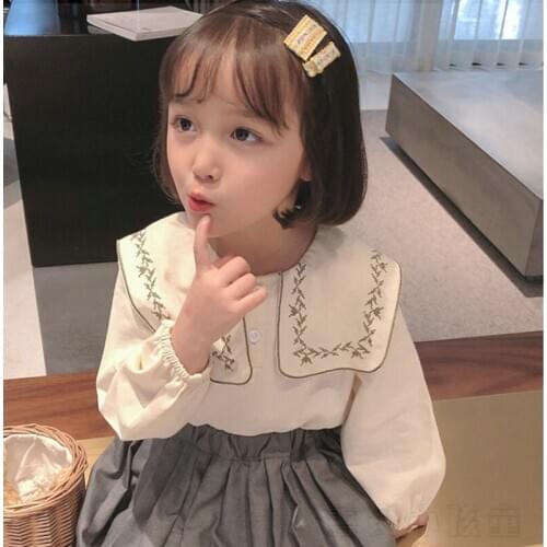 Loose Embroidery Baby Spring Summer Girls Cotton Blouses Shirts Kids Teenagers Children Clothes Outwear Long Sleeve High Quality