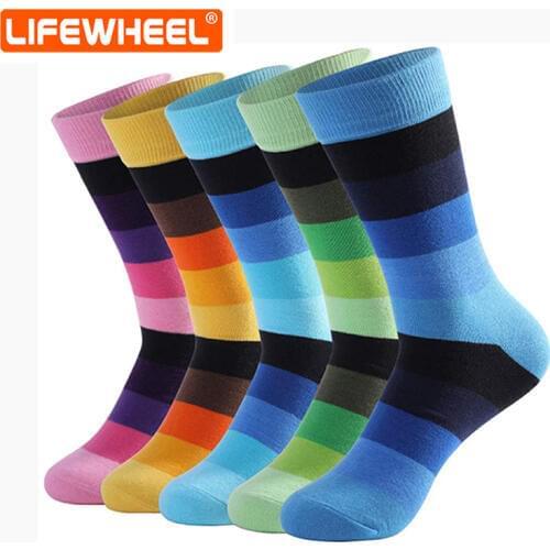 LifeWheel Men & Women Colorful Fun Striped Pattern Cotton Long Casual Dress Crew Socks