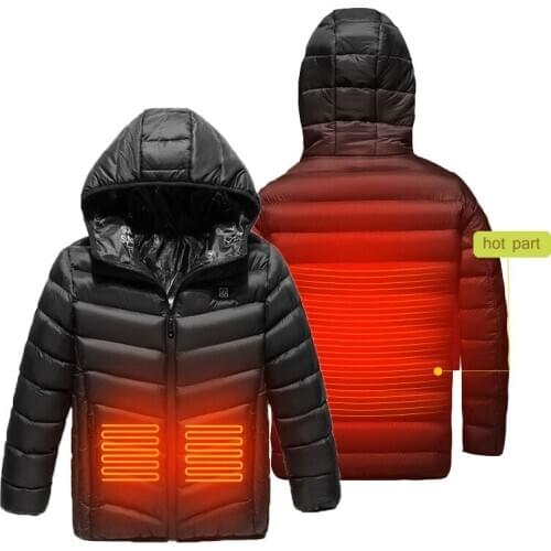 Intelligent Children USB Heated Warm Front And Back Winter Hooded Heated Jacket Motorcycling Jacket Boy Skiing Running Coat