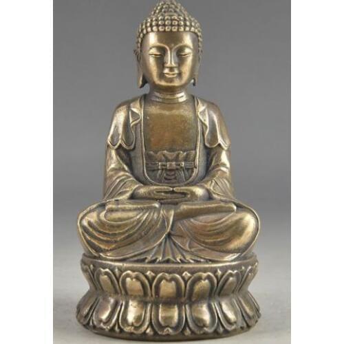 Exquisite Chinese Bless Collectable Copper Amulet Buddha Sakyamuni Statue