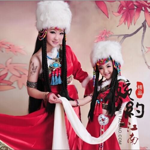Galsang Flower Minority Group Tibetan Ethnic Costume Parent-Child Costume Sets Winter Clothes Set Photography or Stage Clothing