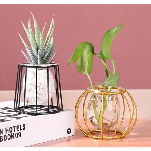 Creative Nordic Styles Iron Vases Hydroponic Plant Flower Vase Iron Line Vase Terrarium Home Decoration Metal Plant Holder
