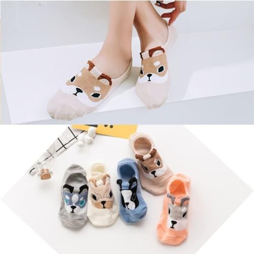 10 Pcs=5 Pairs Lot Pack Women Socks Fashion Funny Lovely Animal Comfortable Boat Socks Non Slip Cotton Spring Sox for Girls