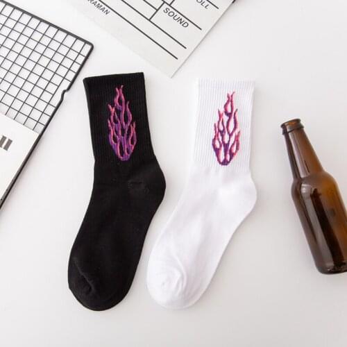 Japanese Style Cotton Flame Cartoon Pattern Hip Hop Breathable Harajuku Crew Socks Skateboard Printed Socks Long Sock for Women