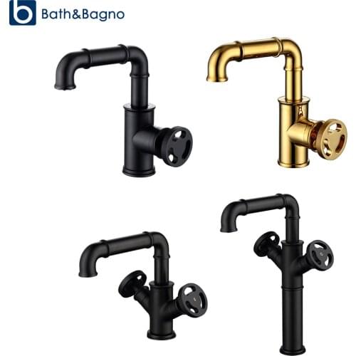 Latest Bathroom Faucet Tap Ins Industrial Retro Style 1 Hole Modern Black Faucet Brass Basin Mixer Tolit Wash-Basin Deck Mounted