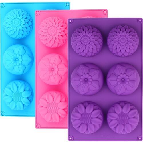 New Sope Molds Silicone 6 Cavity Flower Shape Chocolate Baking Molds Decorating Ice Cube Trays for Homemade Cake DIY