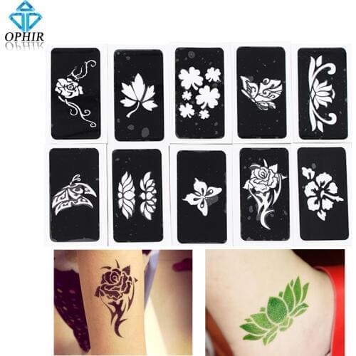 OPHIR 10 pcs Reuse Henna Temporary Tattoo Stencils/Airbrush Stencils for Body Painting Glitter Tattoo Template Sheets _TA032A