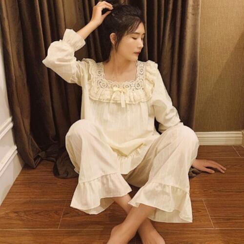 Fall Winter Pyjamas Women Long Sleeve Sweet Princess Sleepwear Pijama Cotton Home Clothes Girls Pijamas Set Pajamas For Women