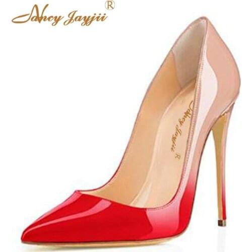 Sexy Stilettos Nude Thin High Heels Pointy Toe Pumps Gradient Elegant Women 12cm 10cm Party Ladies Shoes Size 44 45 NANCYJAYJII