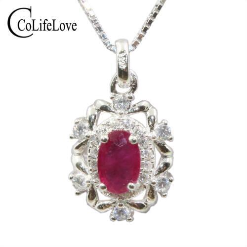 Natural blood red ruby pendant for office woman 4 mm * 6 mm ruby silver pendant solid 925 sterling silver ruby necklace pendant