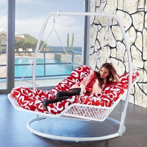 Outdoor and indoor Handwoven Hanging Rattan Swing Bed- Basket sleep swing chair with Cushion-leisure chair stand type