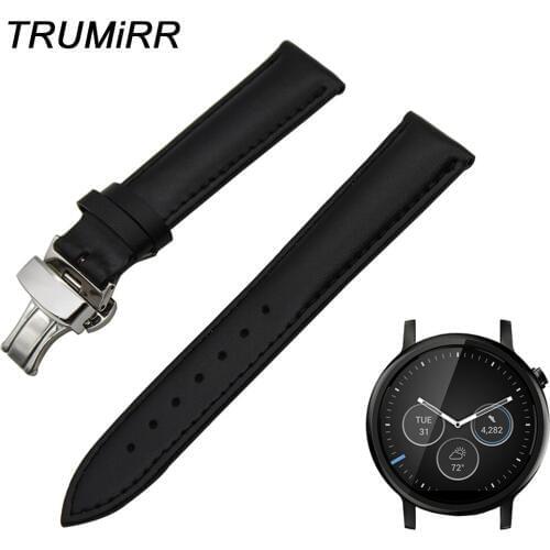 22mm Genuine Leather Watch Band for Moto 360 2 46mm Men Samsung Gear 2 R380 Neo R381 Live R382 Butterfly Buckle Strap Bracelet