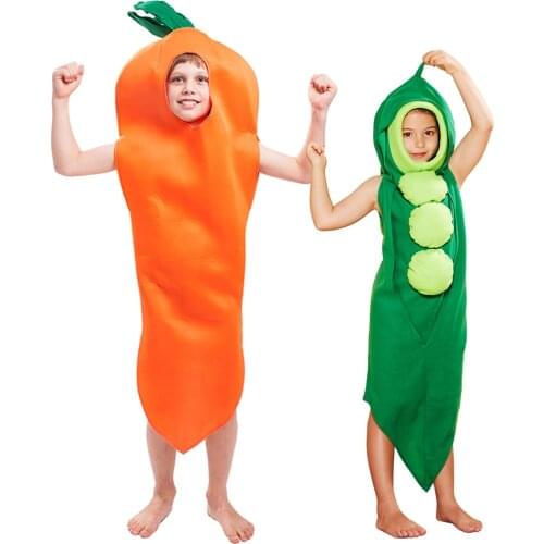 Reneecho Child Carrot Costume Kids Pea Pod Costume Cheap Purim Carnival Costume Food Vegetable Cosplay