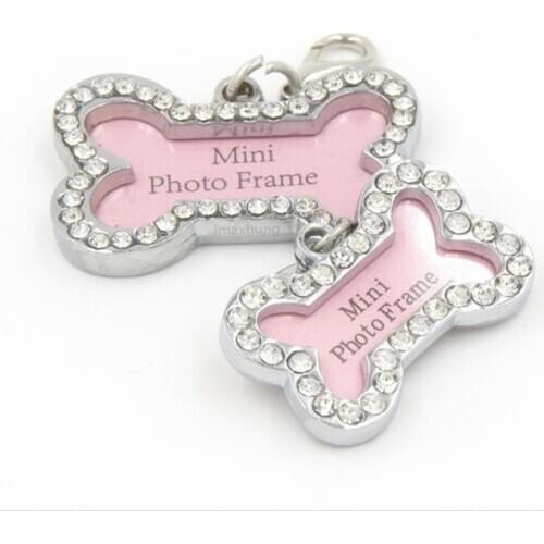 Rhinestone Bone Shaped Customized Pet cat Dog ID Tags Personalized Engraved Dogs ID Tags collar pendant for small large Dogs