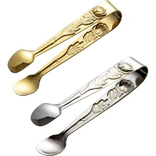 Stainless Steel Ice Tongs Bread Food BBQ Clip Rose Pattern Ice Clamp Tools Lemon Slice Tweezers Tongs Bar Kitchen Accessories