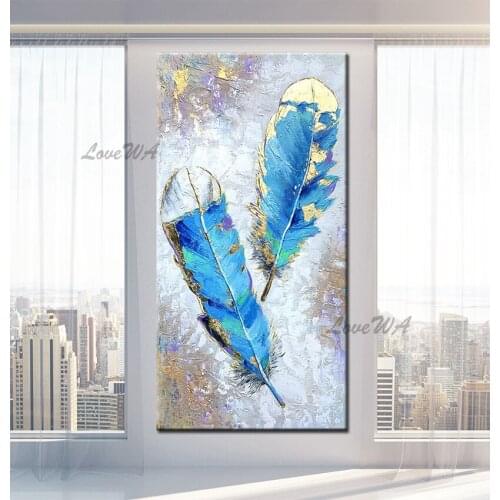 Modern Gold Foil Art 100% Hand-painted Canvas Feather Oil Painting Texture Thick Wall Picture Art Showpiece For Living Room