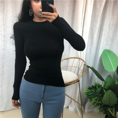 Thin Summer Top Sexy T Shirt Women 2021 Elasticity T-Shirt Korean Style Woman Clothes Slim Tshirt Female Casual Long Sleeve Top