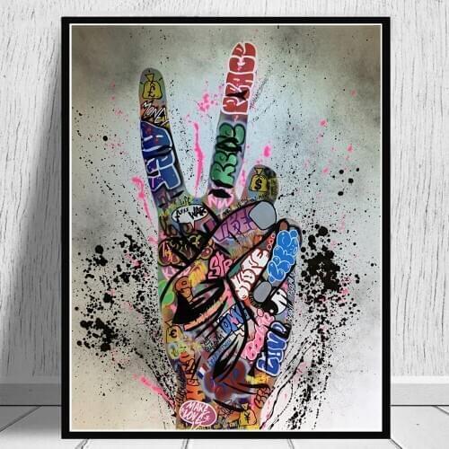 V Gesture Victory Picture Inspiring Poster And Prints Graffiti Street Art Canvas Wall Painting Decor Cuadros For Living Room