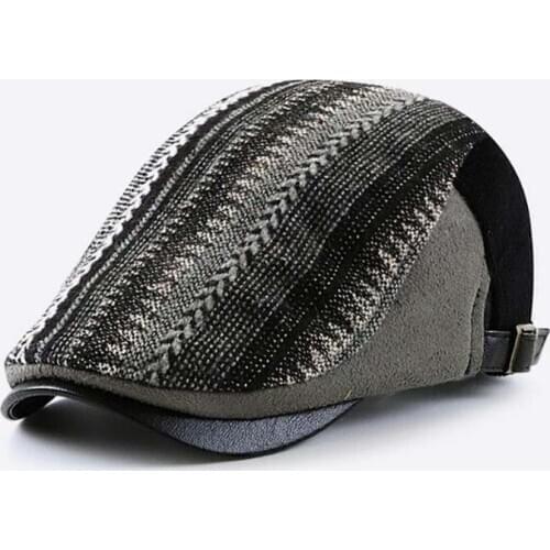 XEONGKVI New British Wool Contrast Color Plaid Beret Cap Winter Warm Middle-aged Wool Hats For Men Joker Peaked Cap Casquette