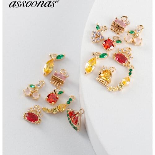 Assoonas M1051,fruit shape,diy earrings pendant,accessories for jewelry making,zircon,18K gold plated,charms for women,10pcs/lot