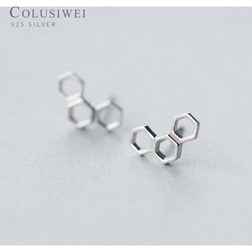Colusiwei Molecular Formula Stud Earrings for Women 925 Sterling Silver Stylish Geometric sexangle Jewelry Fashion Gifts