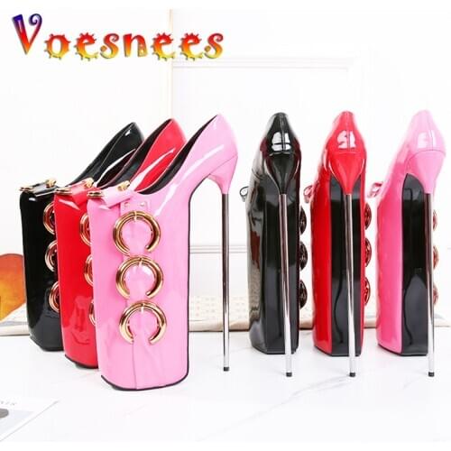 Voesnees New Women Sexy Pumps Sexy Heels Disposable Bed 30cm High Heels Thin Heeled Large Size 44 Metal Decoration Womens Shoes