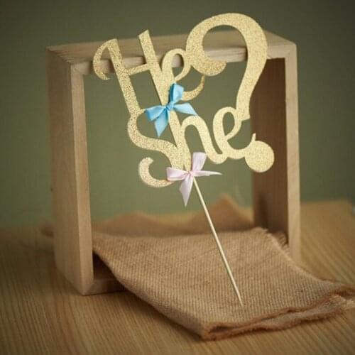 1PC Cake Toppers Decorative Celebrative Mistery He or She Foods Picks for Gender Reveal Girl Boy Baby Shower Cake Decor